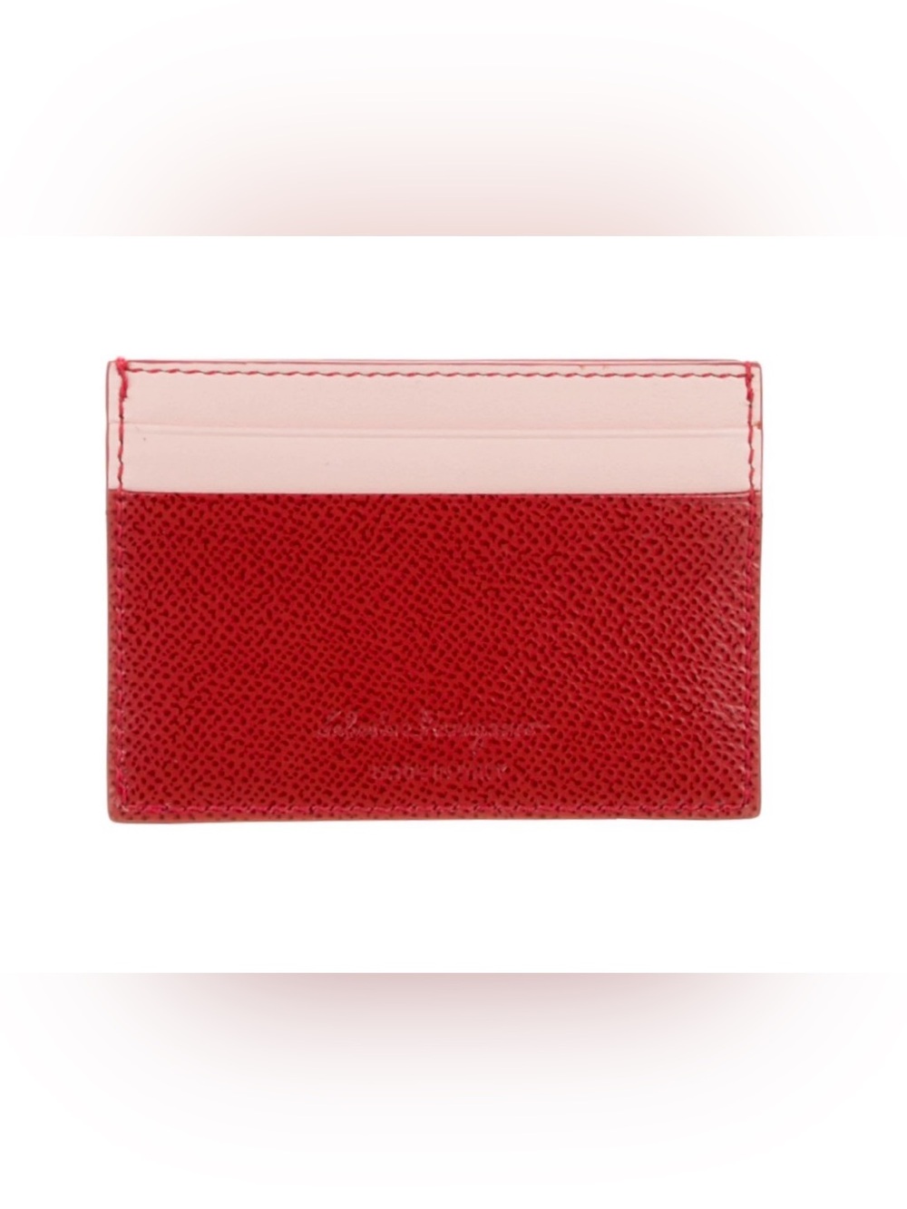 Salvador Ferragamo Two-Tone Red and Light Pink Leather Card Holder